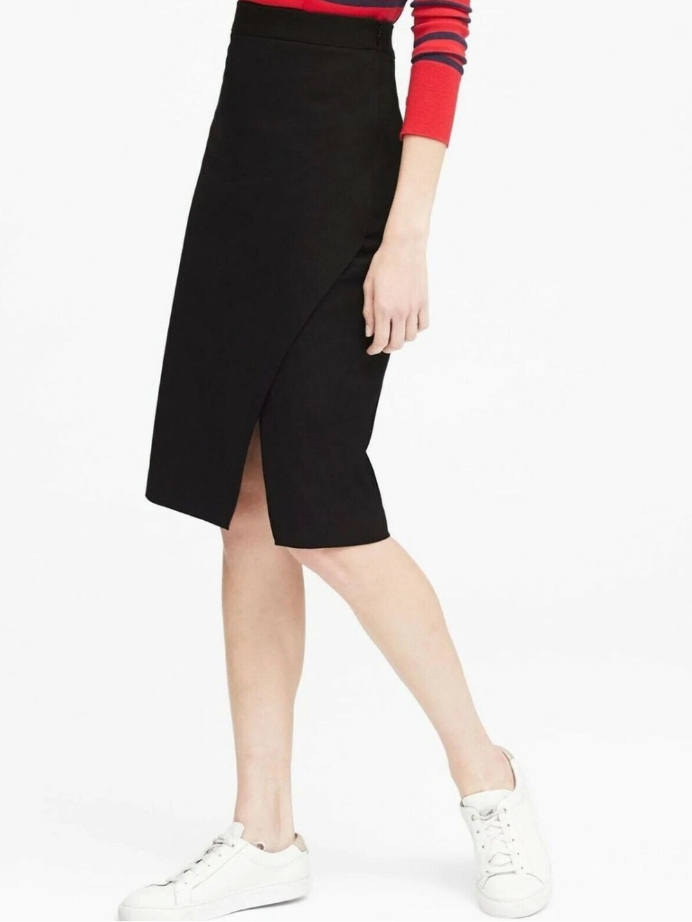 Banana Republic Bi Stretch Wrap Front Pencil Skirt Preppy Cute Classic Black 14